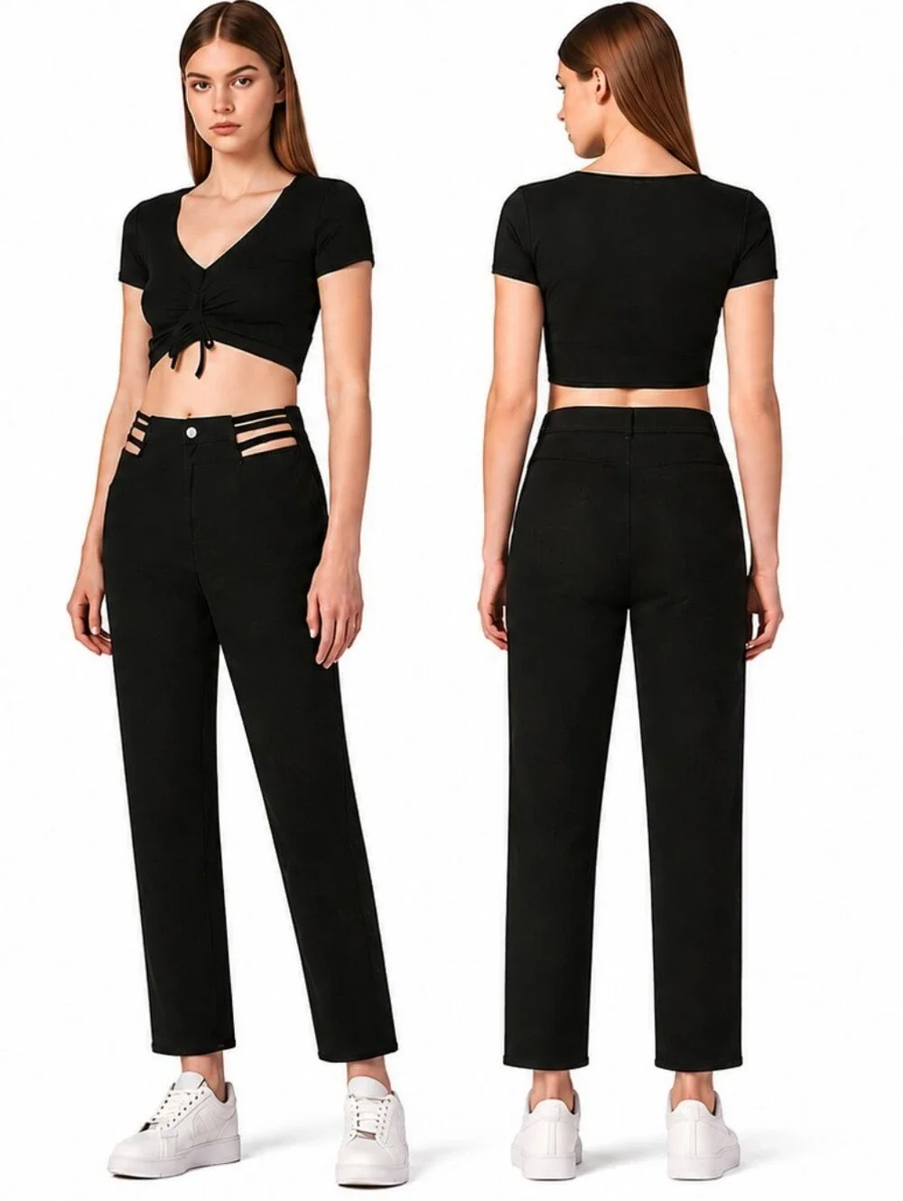 NWT Simple Society Black Cutout Hip Super High Rise Jeans Straight Leg Size 9/29